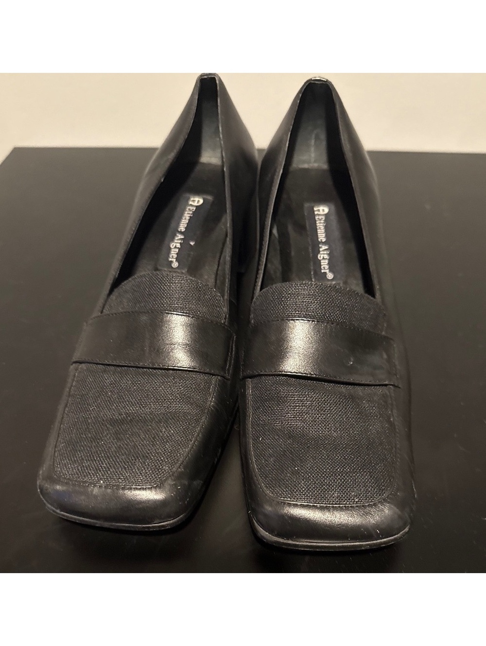 Etienne Aigner Women's Black/gray Leather Block Heel Loafers Size 8